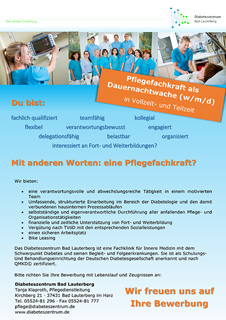 Stellenanzeige Pflegekraft als Dauernachtwache mwd im Diabeteszentrum Bad Lauterberg - PDF öffnen